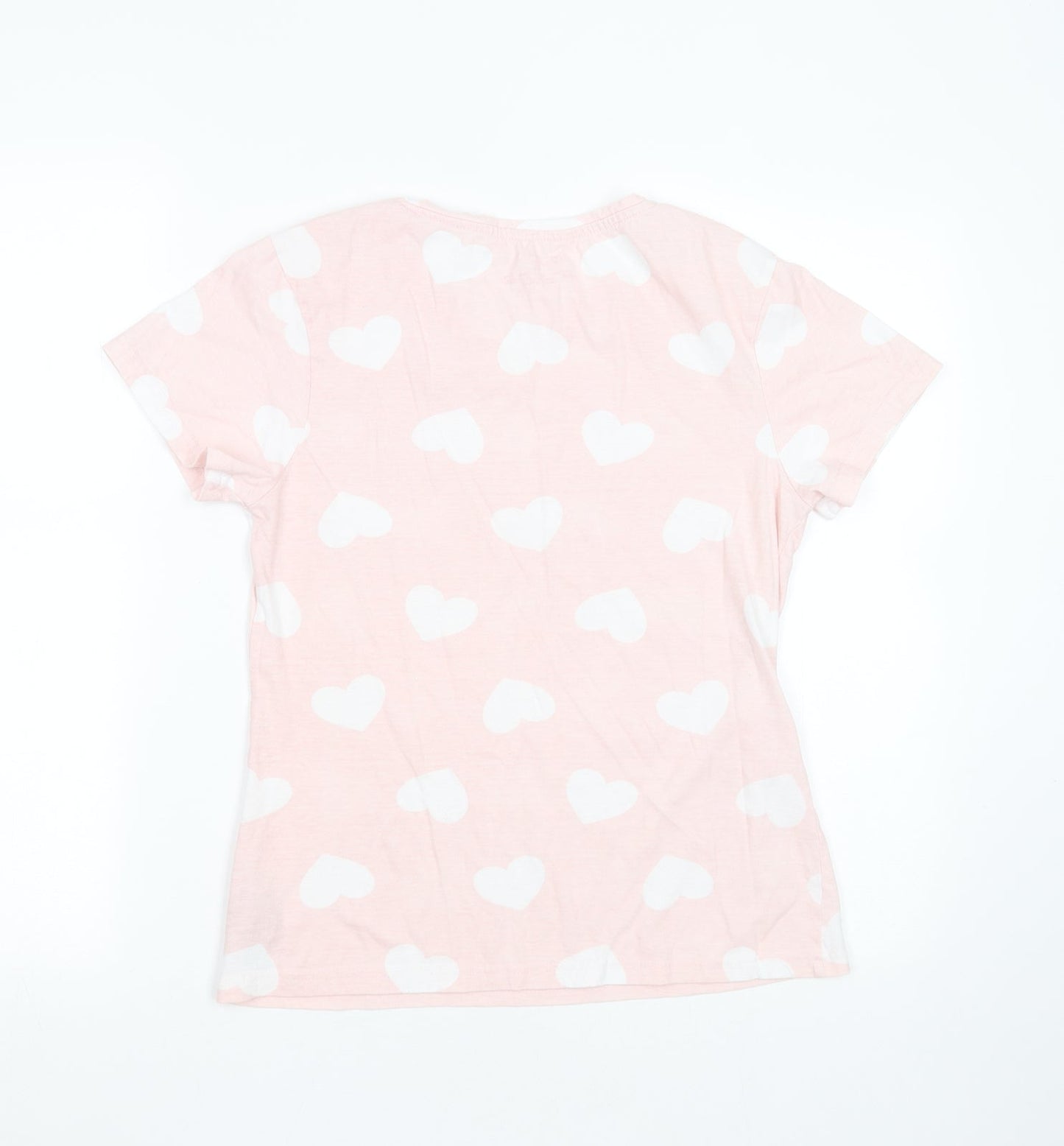Primark Womens Pink  Cotton Basic T-Shirt Size 6 Round Neck - Heart pattern