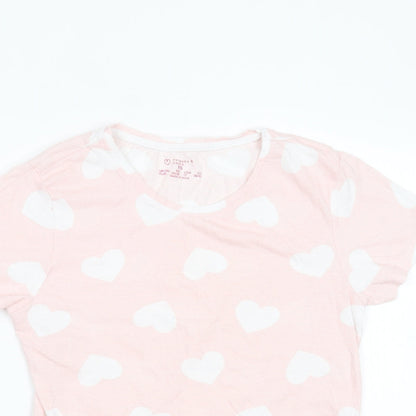 Preloved Primark Womens Pink  Cotton Basic T-Shirt Size 6 Round Neck - Heart pattern - Detail