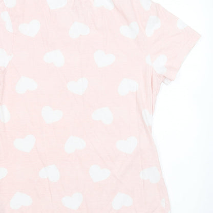 Preloved Primark Womens Pink  Cotton Basic T-Shirt Size 6 Round Neck - Heart pattern - Label