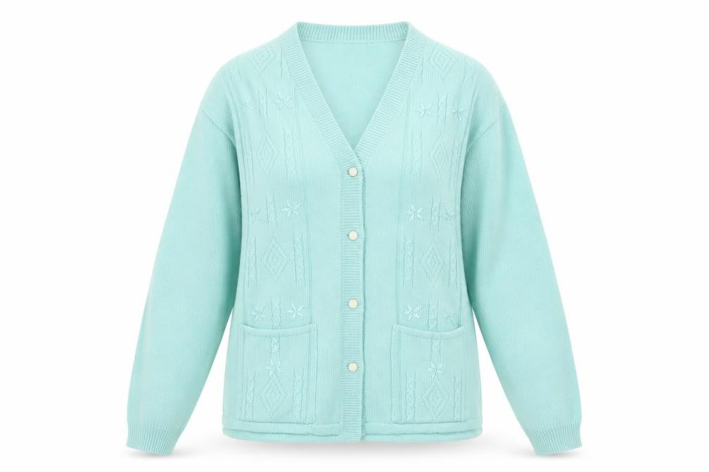 reflect knitwear Womens Green V-Neck Geometric Acrylic Cardigan Jumper Size S