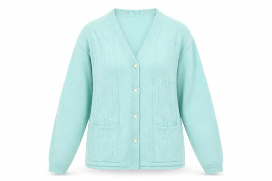reflect knitwear Womens Green V-Neck Geometric Acrylic Cardigan Jumper Size S