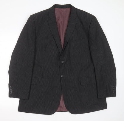 Preloved F&F Mens Grey Striped Polyester Jacket Suit Jacket Size 46 - Front