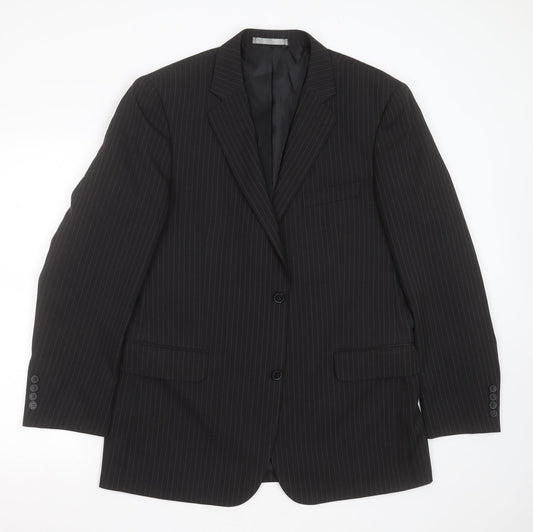 Taylor & Wright Mens Black Striped Polyester Jacket Suit Jacket Size 42