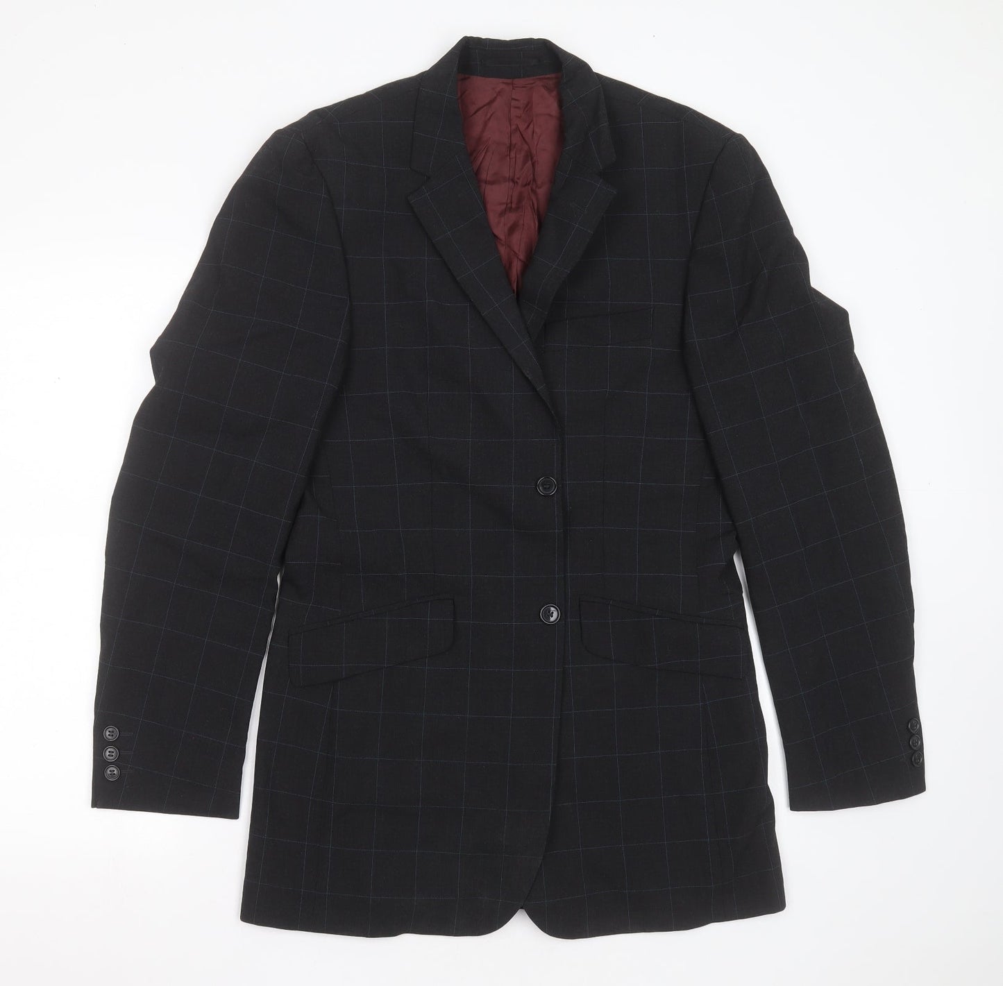 Burton Mens Grey Check Polyester Jacket Suit Jacket Size 38