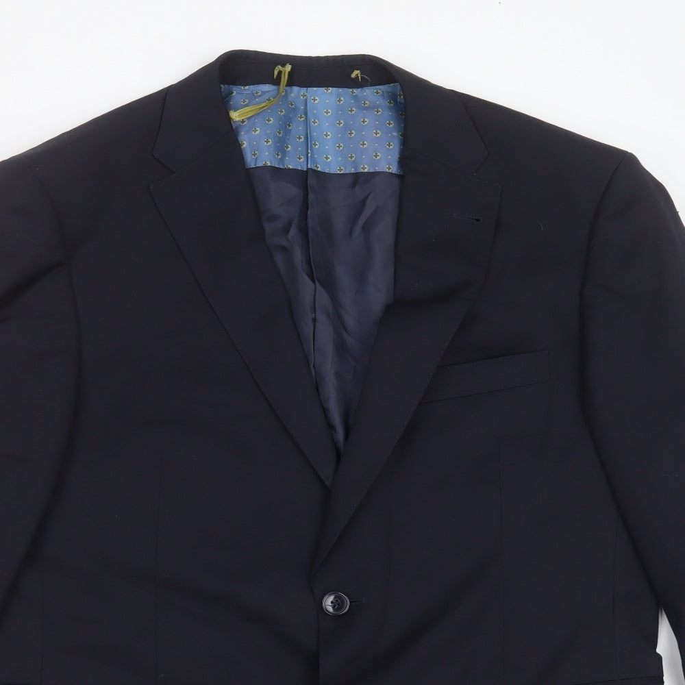 VAN KOLLEM Mens Blue  Wool Jacket Suit Jacket Size 40