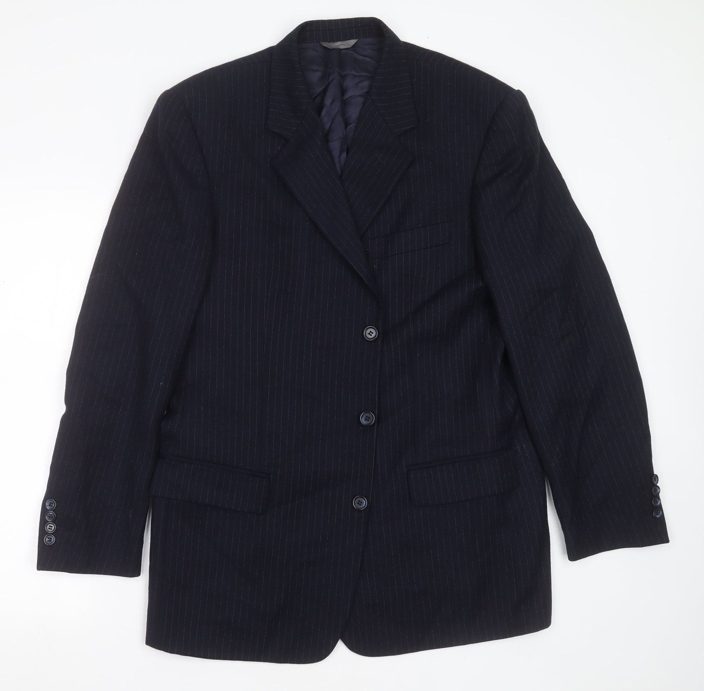 aledoa Mens Blue Striped Wool Jacket Suit Jacket Size 38