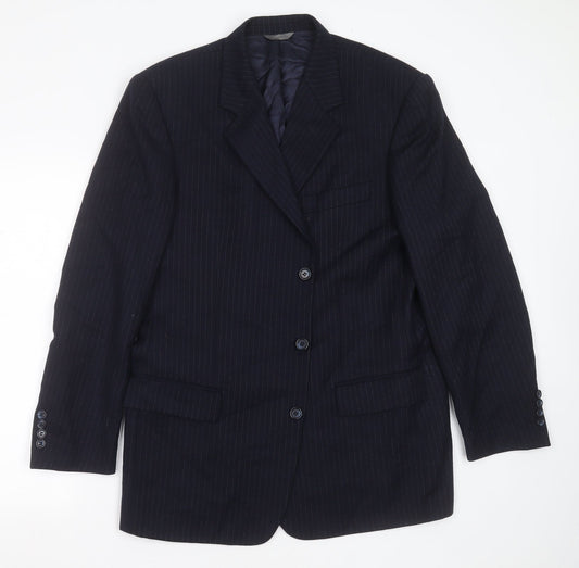 aledoa Mens Blue Striped Wool Jacket Suit Jacket Size 38