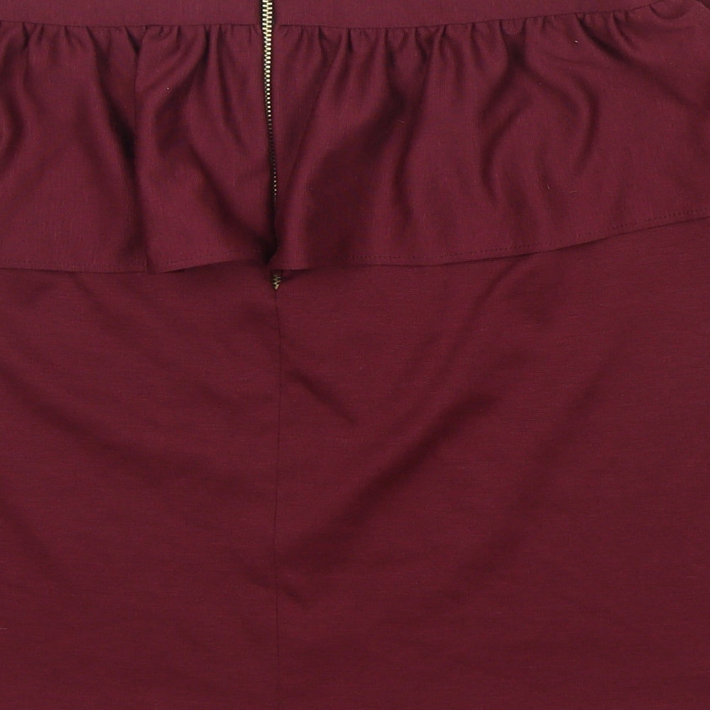 New Look Womens Red  Polyester Straight & Pencil Skirt Size 12   Zip