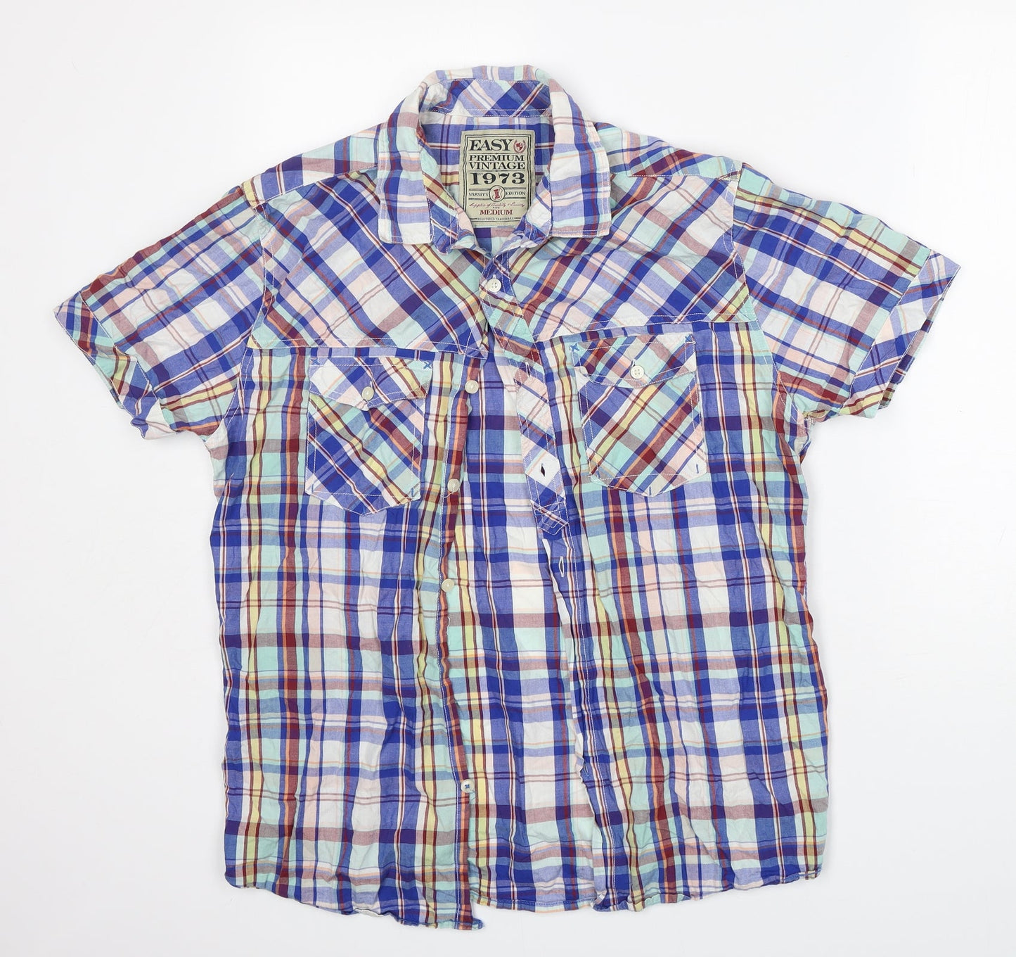 Easy Mens Multicoloured Check Cotton  Button-Up Size M Collared Button - Soft