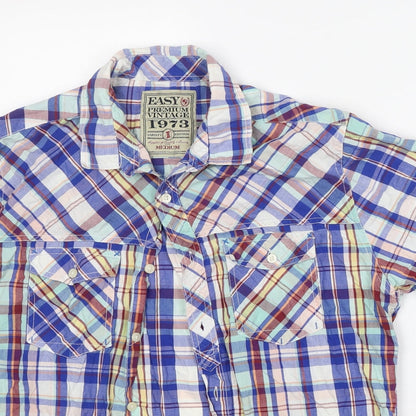 Easy Mens Multicoloured Check Cotton  Button-Up Size M Collared Button - Soft