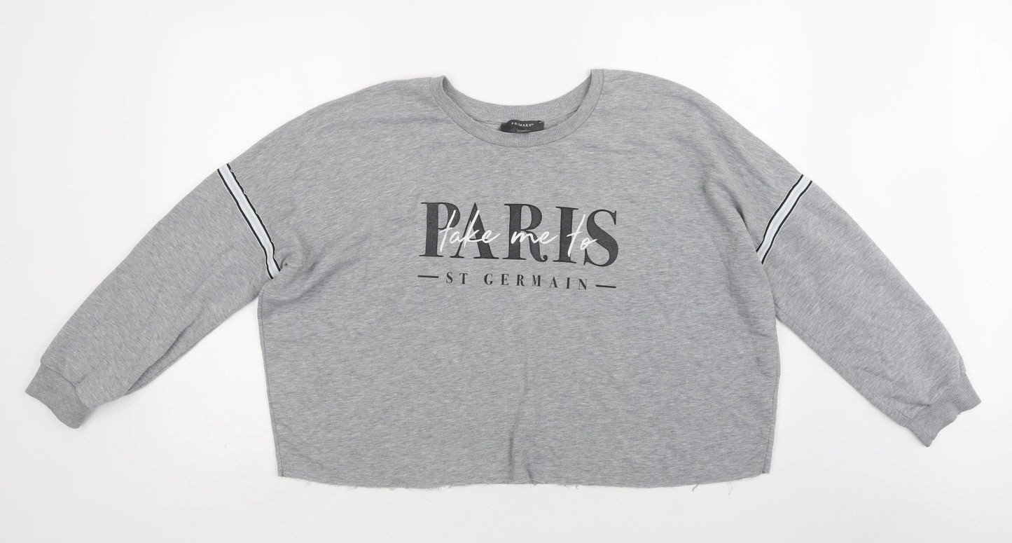 Primark Womens Grey  Cotton Pullover Sweatshirt Size L   - Paris