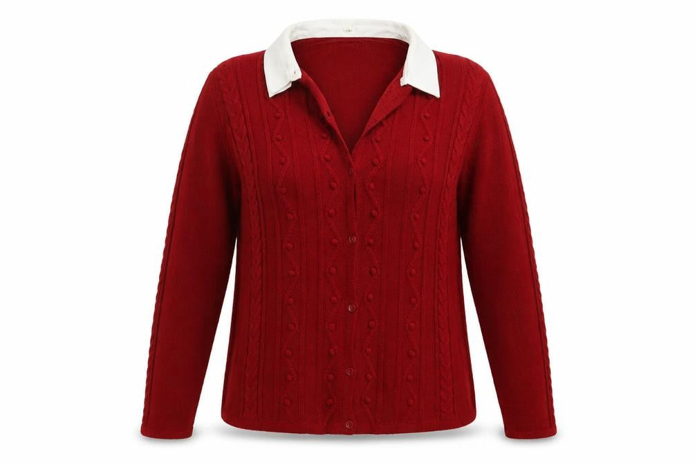 Jumper Womens Red Collared  Acrylic Cardigan Jumper Size M