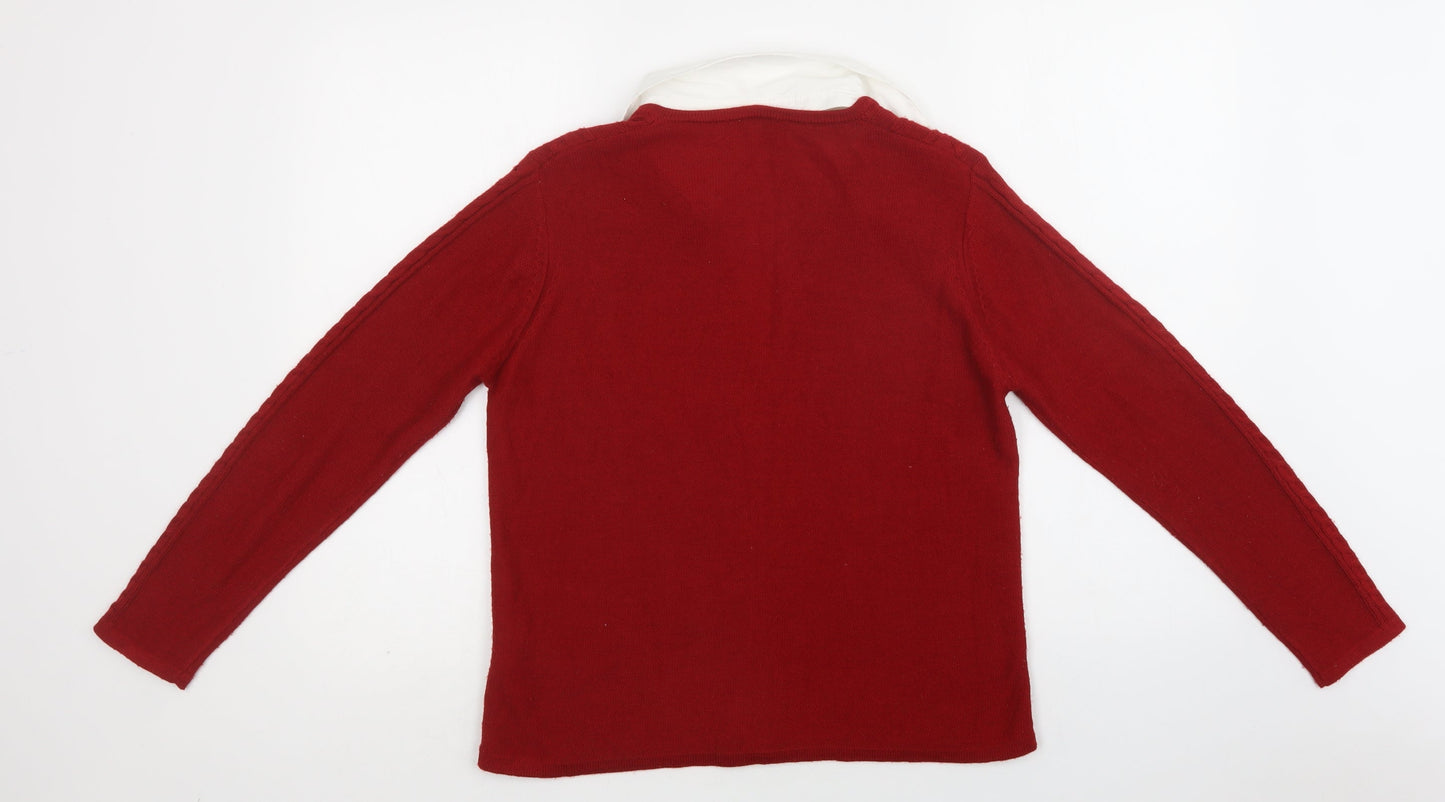 Jumper Womens Red Collared  Acrylic Cardigan Jumper Size M