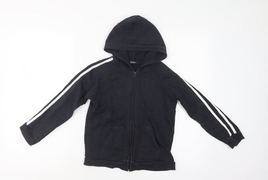 George Boys Black Striped Cotton Full Zip Hoodie Size 7-8 Years  Zip