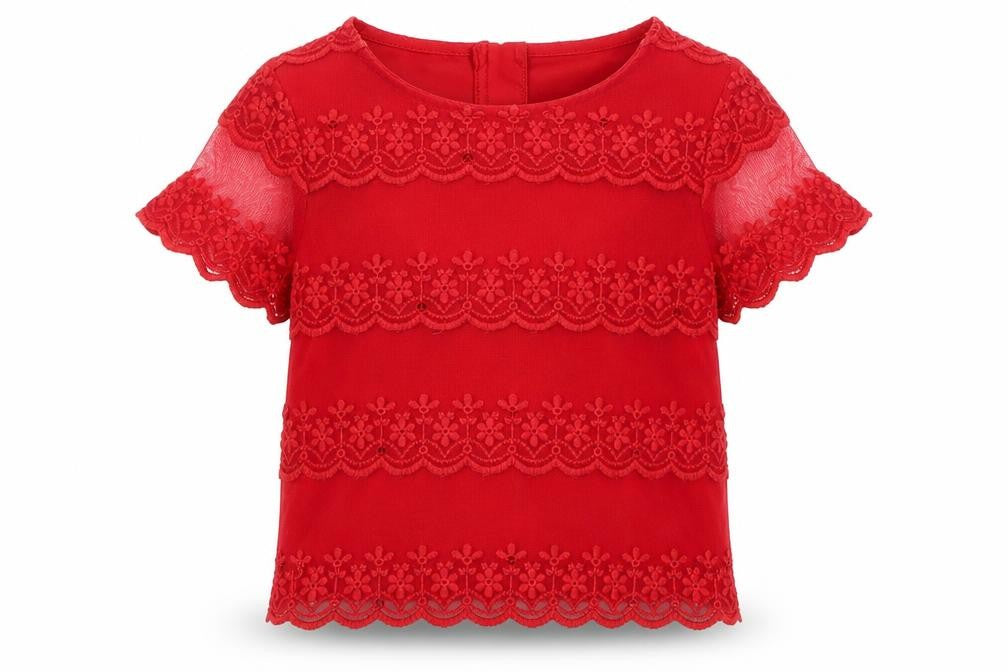TU Girls Red  Nylon Basic Blouse Size 5 Years Round Neck Zip