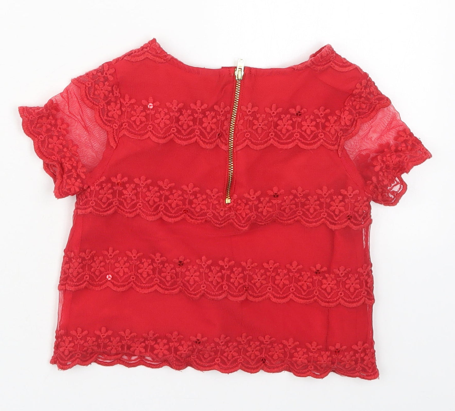 TU Girls Red  Nylon Basic Blouse Size 5 Years Round Neck Zip