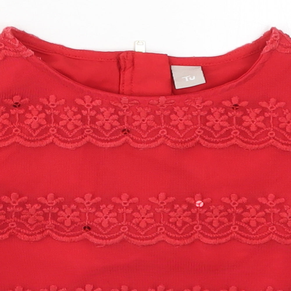 TU Girls Red  Nylon Basic Blouse Size 5 Years Round Neck Zip
