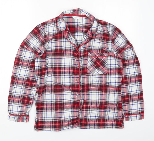 Marks and Spencer Womens Red Check Cotton Top Pyjama Top Size 8  Button