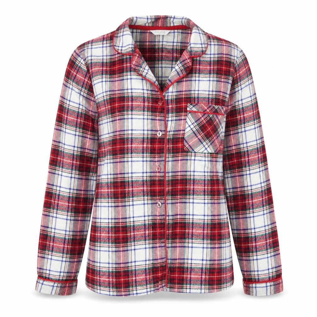 Marks & Spencer Womens Red Check Cotton Top Pyjama Top Size 8  Button