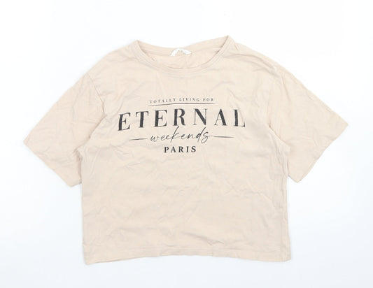 Matalan Girls Beige  Cotton Cropped T-Shirt Size 12 Years Crew Neck