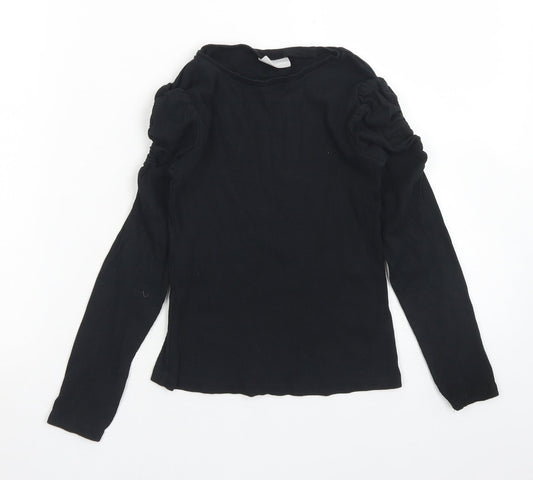 Matalan Girls Black  Cotton Basic T-Shirt Size 9 Years Crew Neck  - Ruffle Sleeve