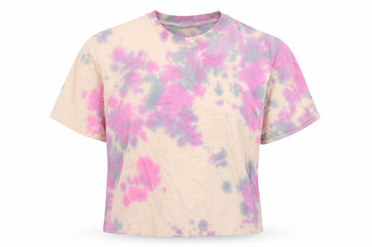 Primark Womens Pink  Cotton Cropped T-Shirt Size XS Crew Neck - Tie Dye