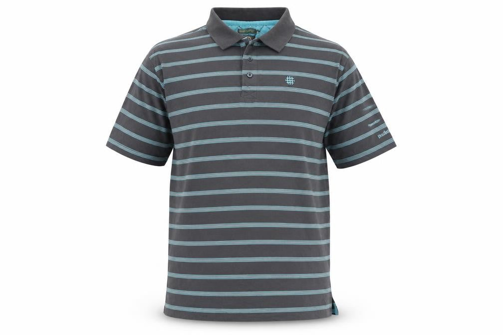 Backswing Mens Grey Striped Cotton  Polo Size L Collared Button - Mergerized Cotton