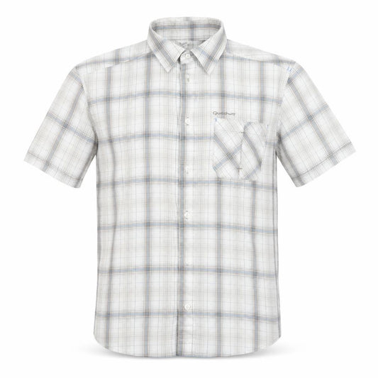 Quechua Mens Ivory Plaid Cotton  Button-Up Size M Collared Button