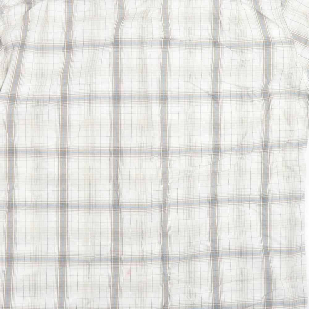 Quechua Mens Ivory Plaid Cotton  Button-Up Size M Collared Button