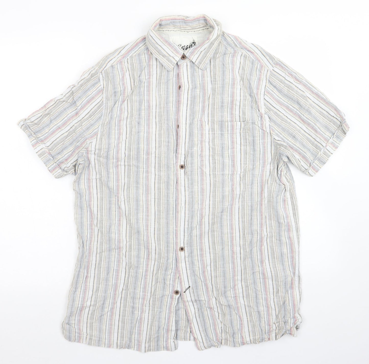 Easy Mens Blue Striped Cotton  Button-Up Size M Collared Button