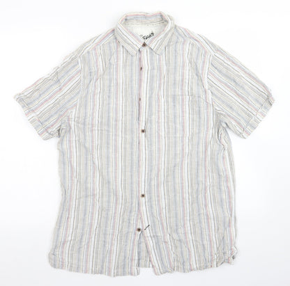 Easy Mens Blue Striped Cotton  Button-Up Size M Collared Button
