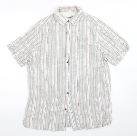 Easy Mens Blue Striped Cotton  Button-Up Size M Collared Button