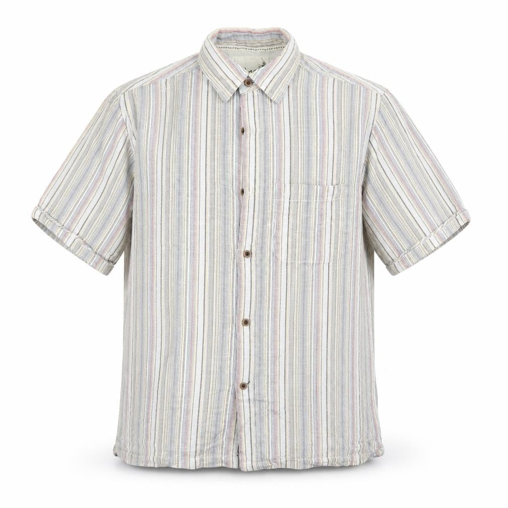 Easy Mens Blue Striped Cotton  Button-Up Size M Collared Button