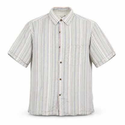 Easy Mens Blue Striped Cotton  Button-Up Size M Collared Button