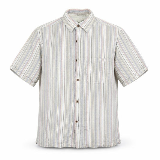 Easy Mens Blue Striped Cotton  Button-Up Size M Collared Button