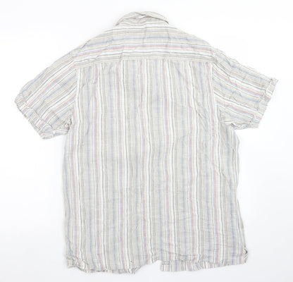 Easy Mens Blue Striped Cotton  Button-Up Size M Collared Button