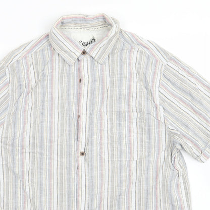 Easy Mens Blue Striped Cotton  Button-Up Size M Collared Button
