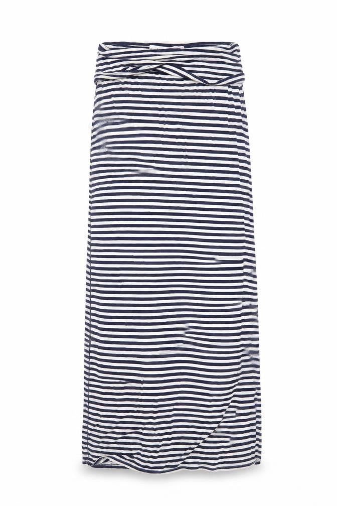 Max Studio Womens Blue Striped Elastane Maxi  Size M  Off the Shoulder