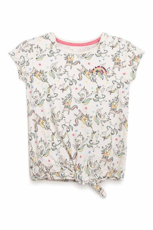 Nutmeg Girls Ivory  Cotton Basic T-Shirt Size 8 Years Round Neck  - Rainbows and Unicorns