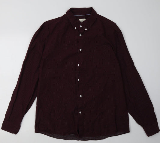 Marks and Spencer Mens Red Polka Dot Cotton  Button-Up Size L Collared Button