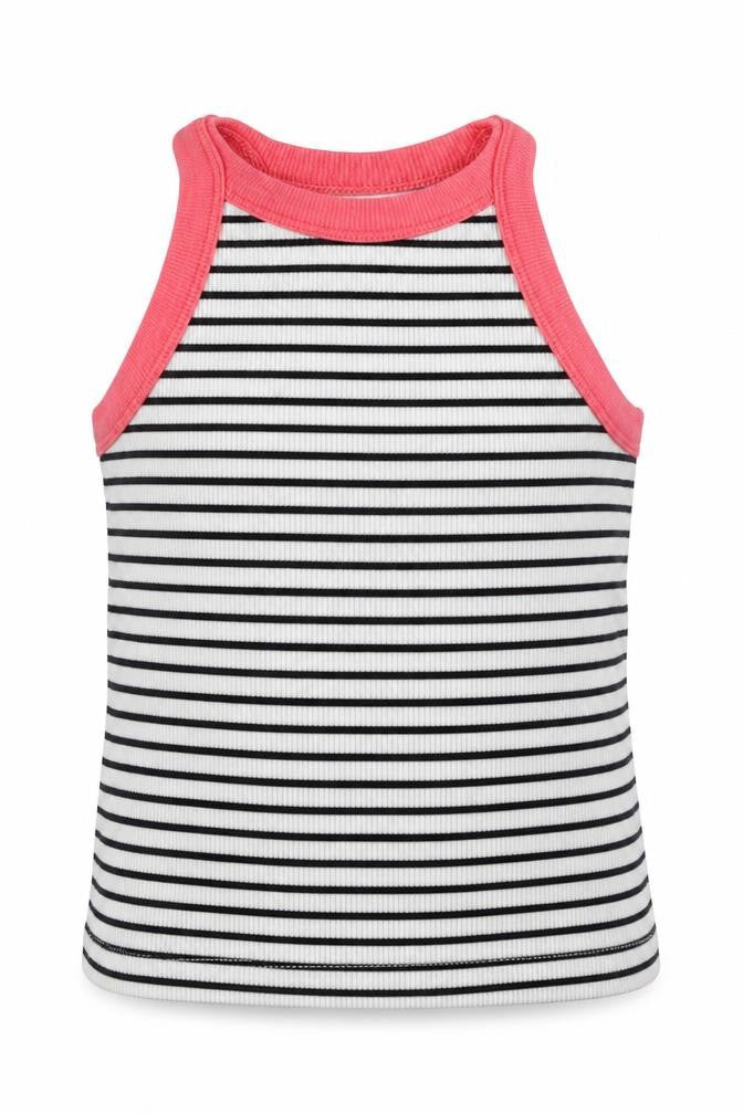 Nutmeg Girls White Striped Cotton Basic Tank Size 4-5 Years Crew Neck Pullover