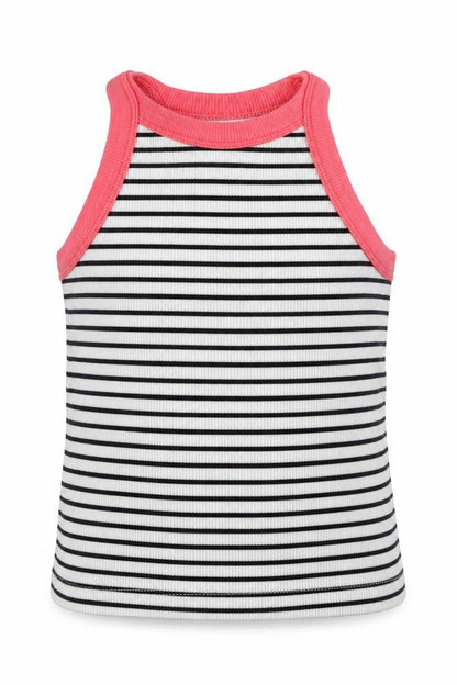 Nutmeg Girls White Striped Cotton Basic Tank Size 4-5 Years Crew Neck Pullover