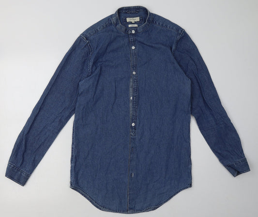 River Island Womens Blue  Cotton A-Line  Size S  Crew Neck Button - longline