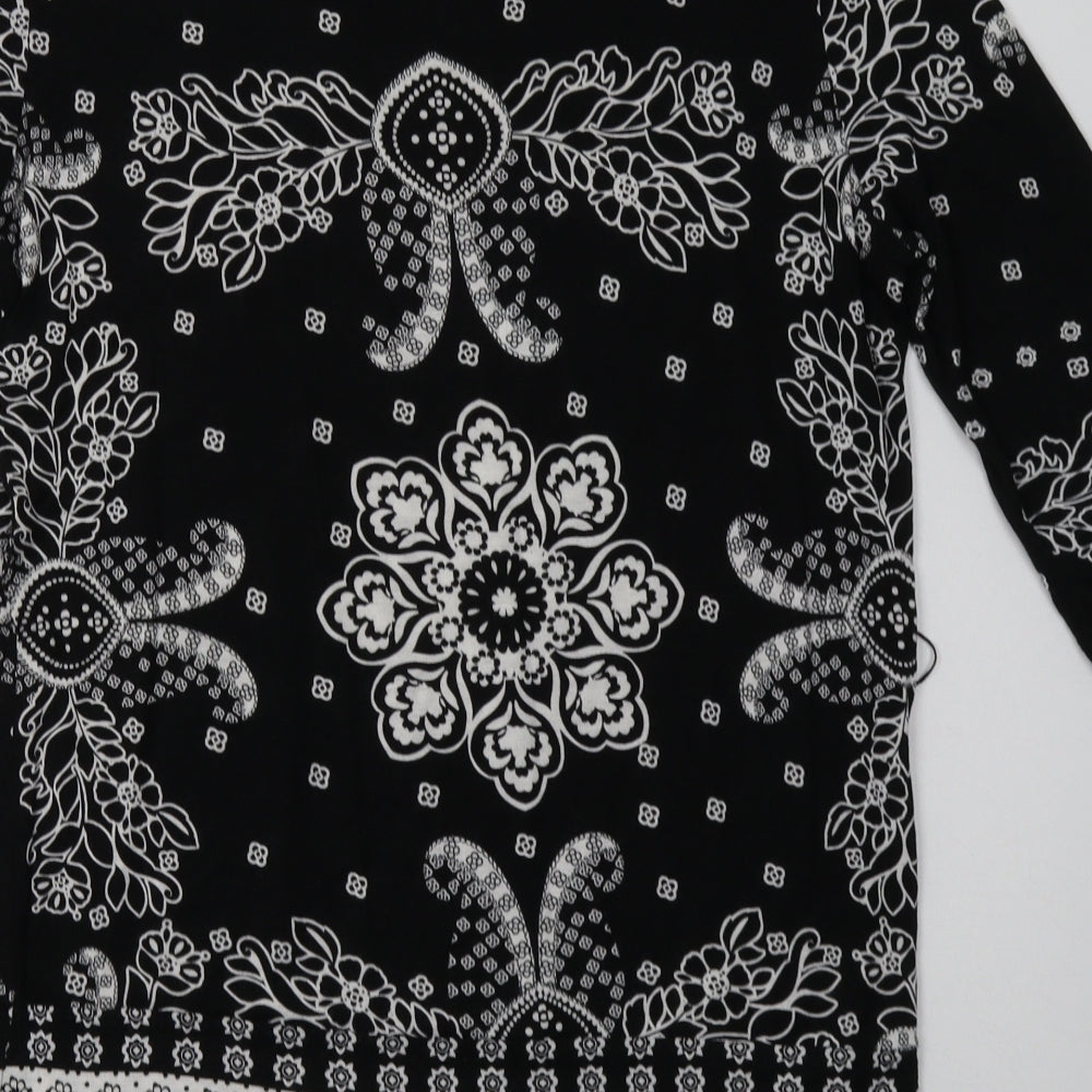NEXT Womens Black Geometric Viscose A-Line  Size 12  Boat Neck Pullover