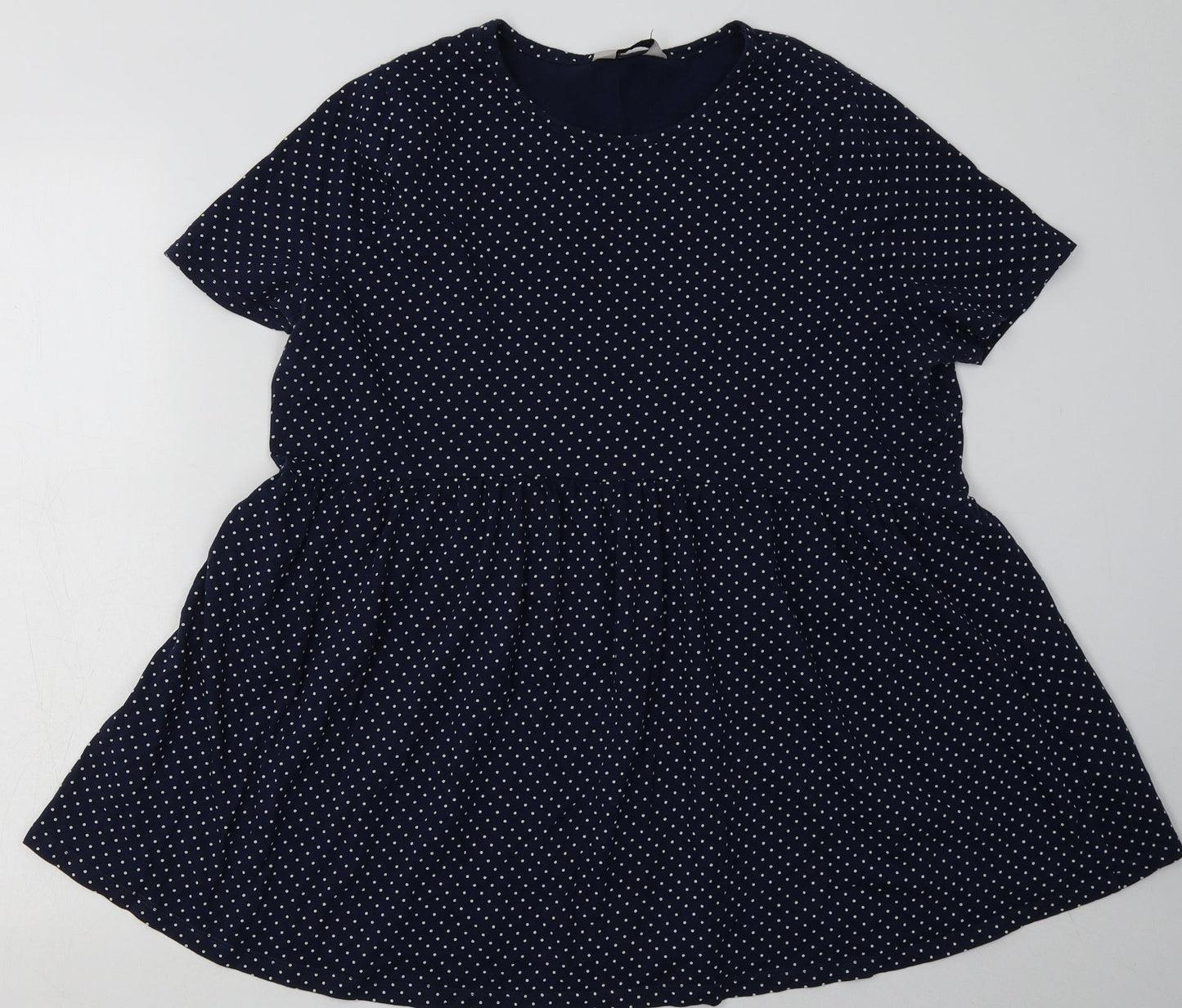 Sainsburys Womens Blue Polka Dot Cotton Basic T-Shirt Size 14 Crew Neck