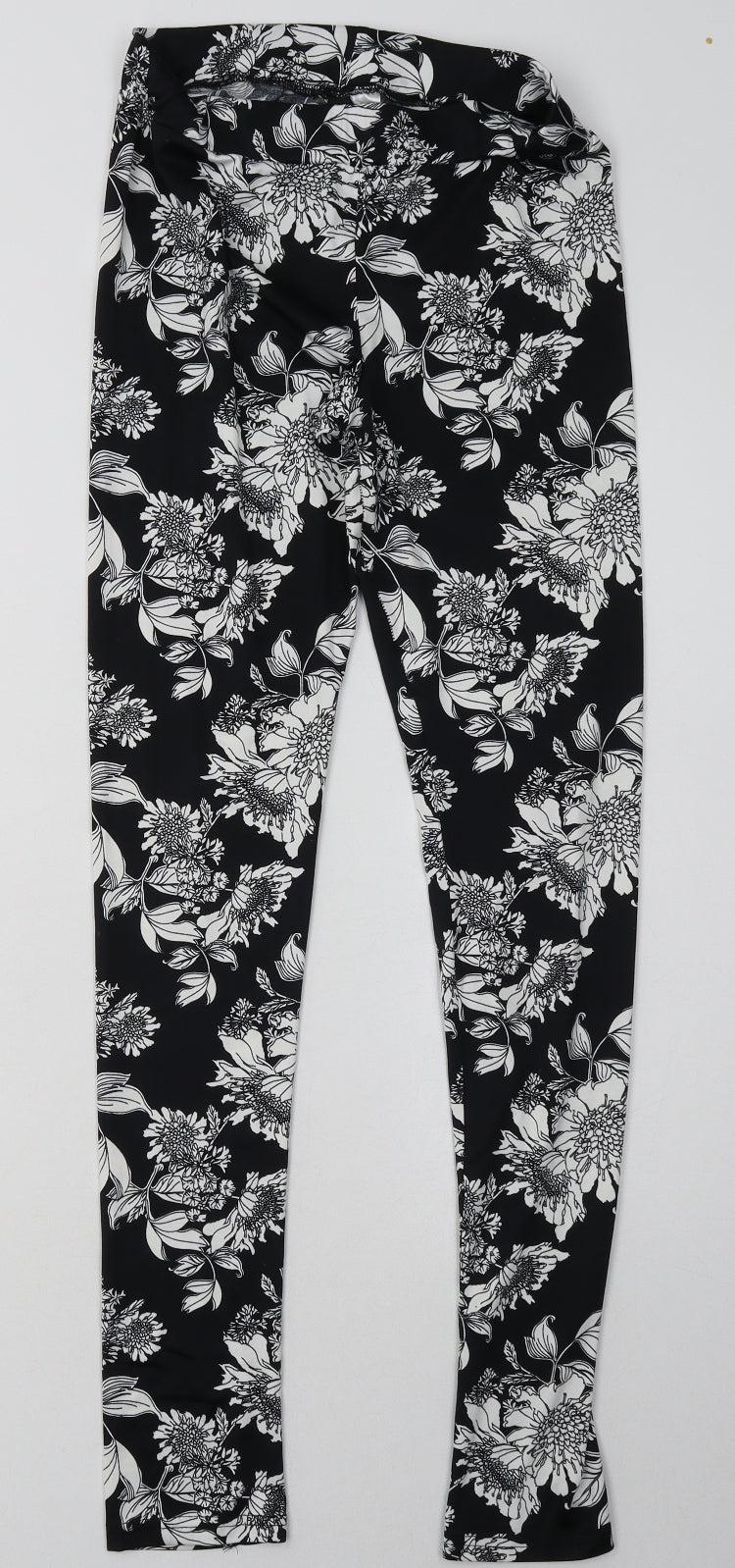 H&M Womens Black Floral Polyester Sweatpants Trousers Size S L30 in Regular