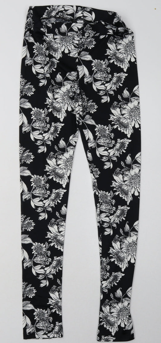 H&M Womens Black Floral Polyester Sweatpants Trousers Size S L30 in Regular