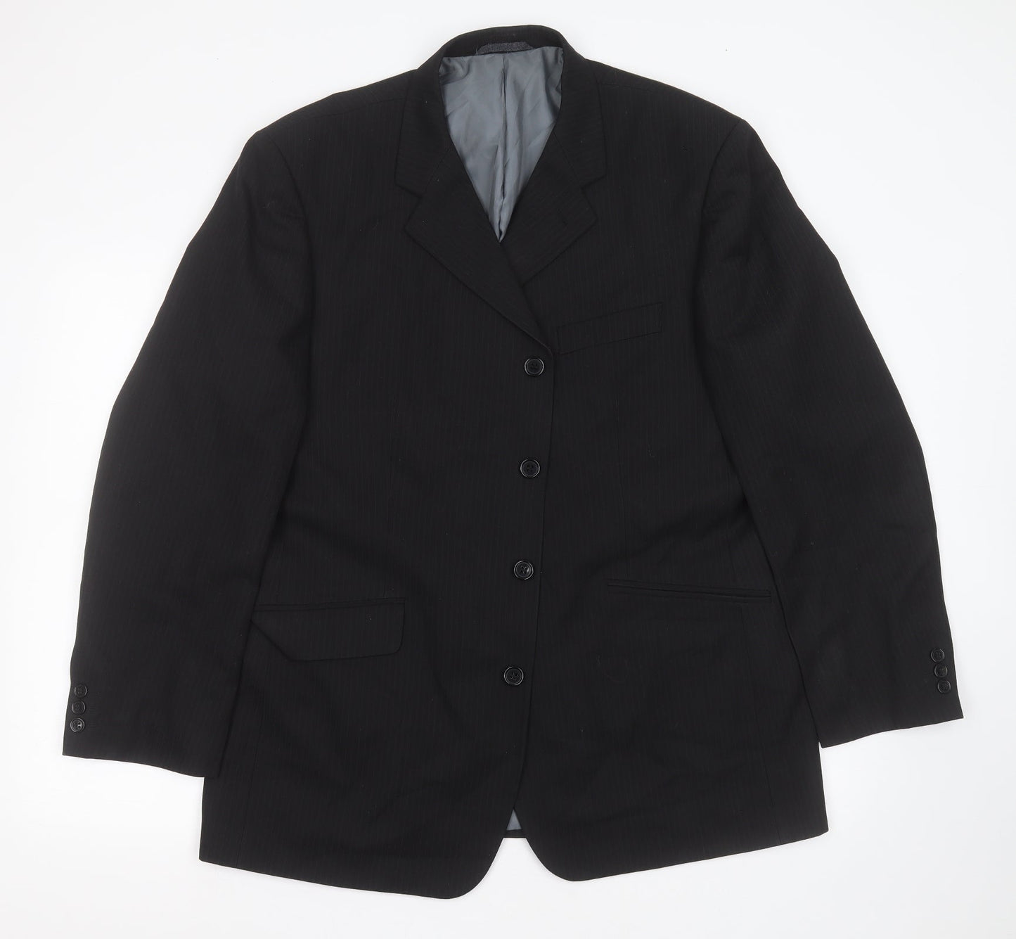 Genesis Mens Black Striped Polyester Jacket Suit Jacket Size 44