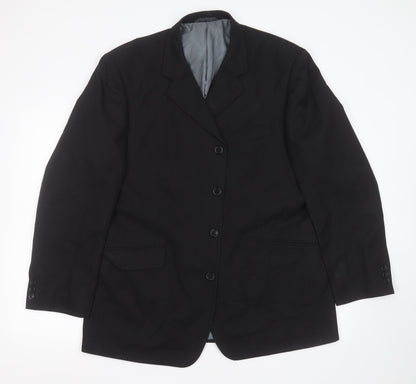 Genesis Mens Black Striped Polyester Jacket Suit Jacket Size 44