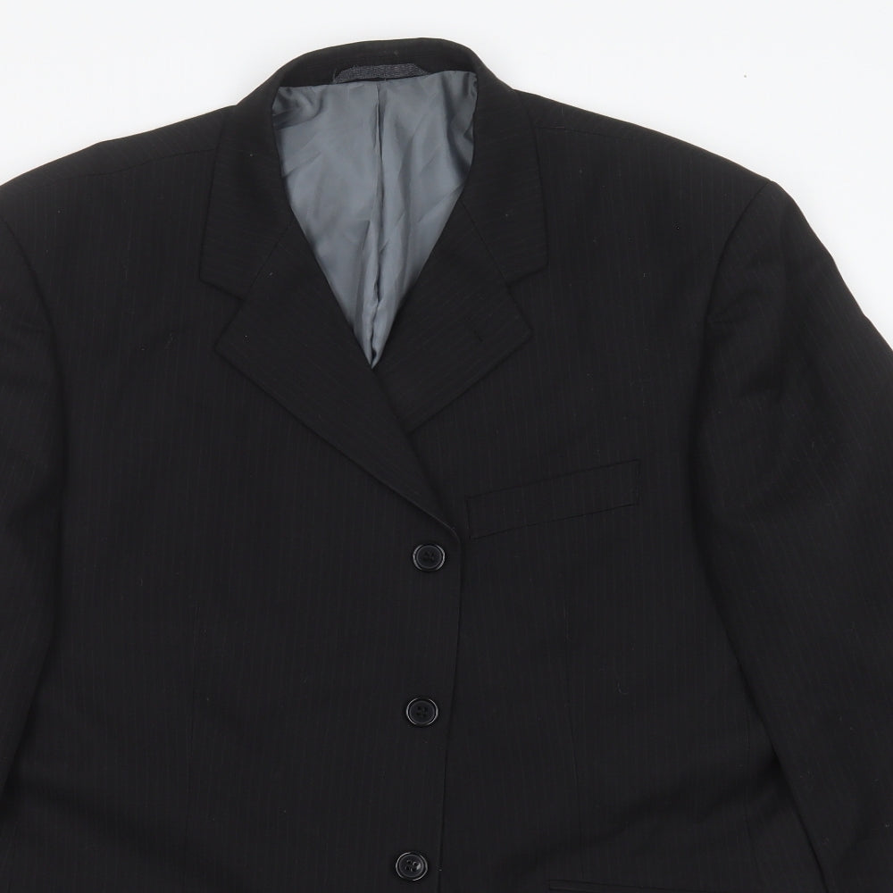 Genesis Mens Black Striped Polyester Jacket Suit Jacket Size 44